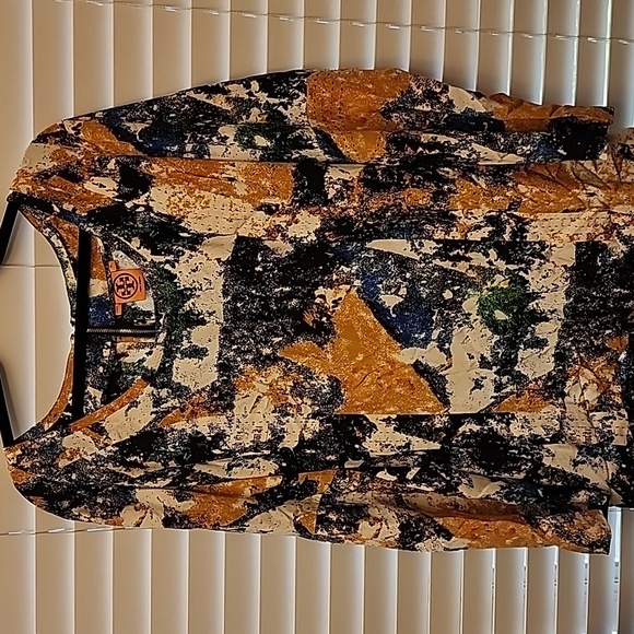 Tory Burch Womens 4 Eileen Silk de Chine Tunic Top Wally Print Stitch Size 14 - Picture 1 of 9